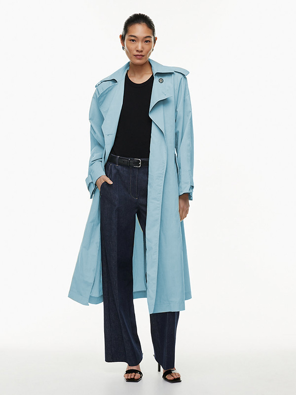Blue Water-Repellent Trench Coat