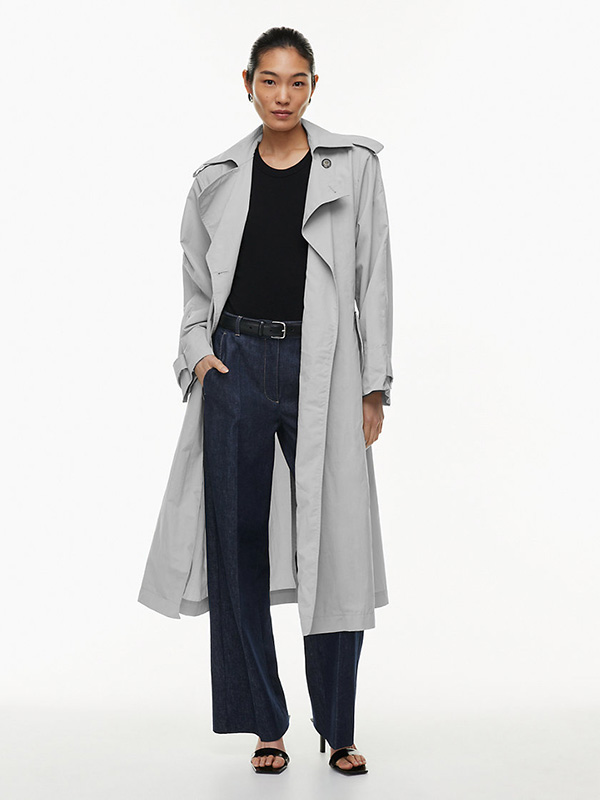 Silver Water-Repellent Trench Coat